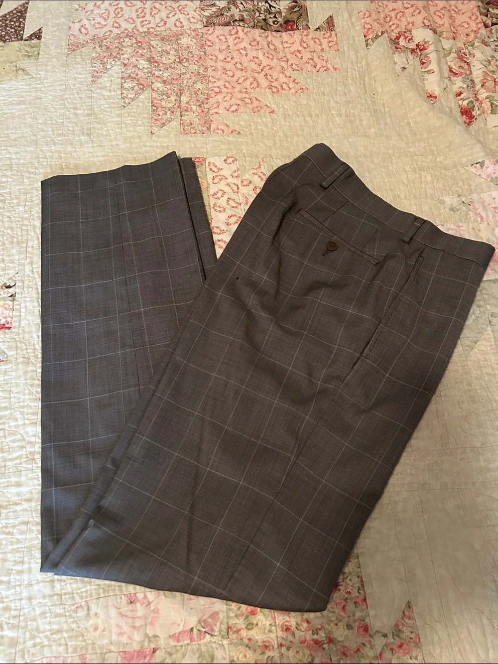 Michael Strahan Brown Windowpane Dress Pant 30x34